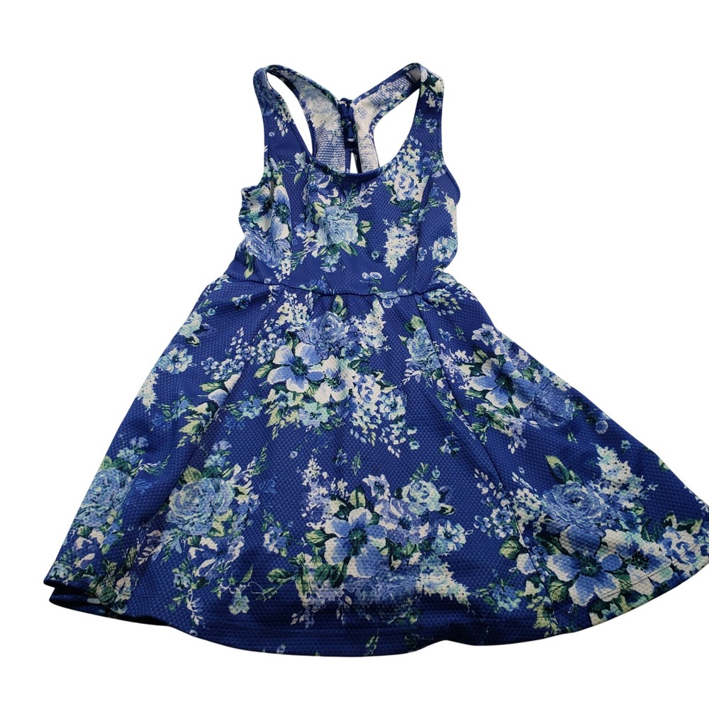 Jessica Simpson Blue Floral Print Racerback Fit Flare Dress‎ Size L